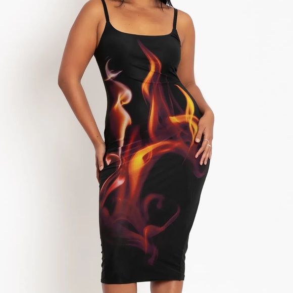 Blackmilk Inferno Sheer Bodycon Slip Dress LIMITED - midi black mesh flame XL - Picture 1 of 10